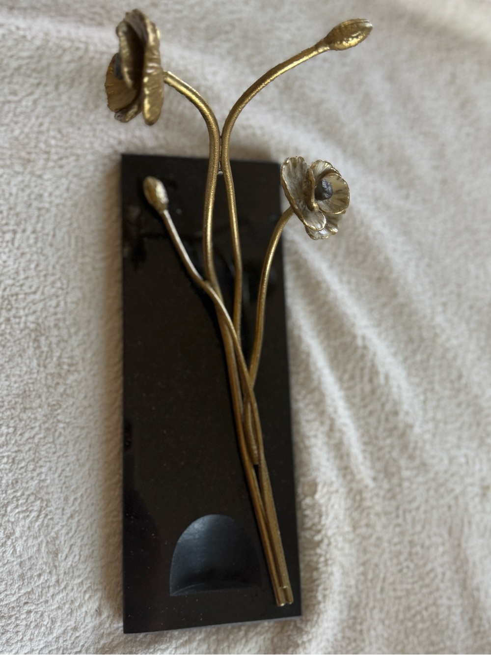Michael Aram Gold Floral Wine Bottle Holder with Black Base and Burgundy Neck